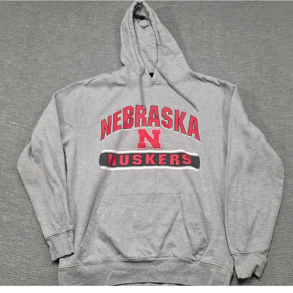 Nebraska Huskers Hoodie Gray‎ Graphic Pullover Sweatshirt Mens Large RN114166